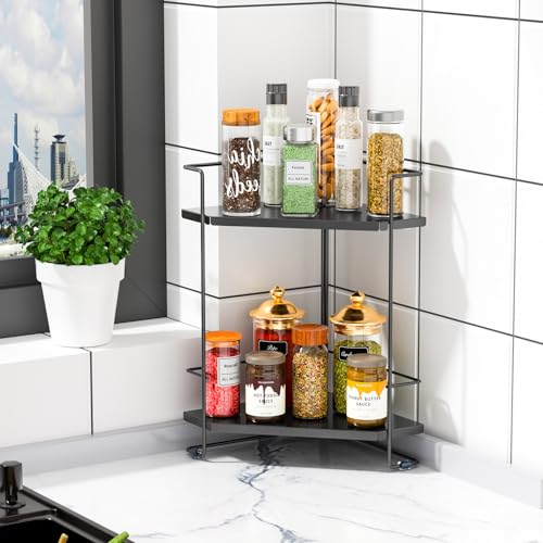 BOIVSHI Bathroom Organizer Countertop, 2-Tier Bathroom Organizers and Storage for Bathroom Countertop, Kitchen Counter, Corner Storage Shelf for Storage, Skincare, Perfume, Makeup (Black) - color: Black, size: 2-Tier