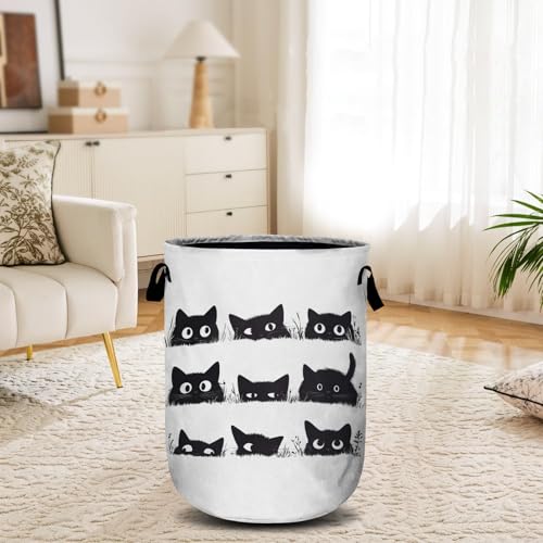 Cute Black Cat Laundry Basket, Laundry Hamper Collapsible Oxford Cloth with Handle Clothes Toy Storage Bin for Bathroom Laundry Room Bedroom 15.7 X 20 Inch - color: Cute Black Cat