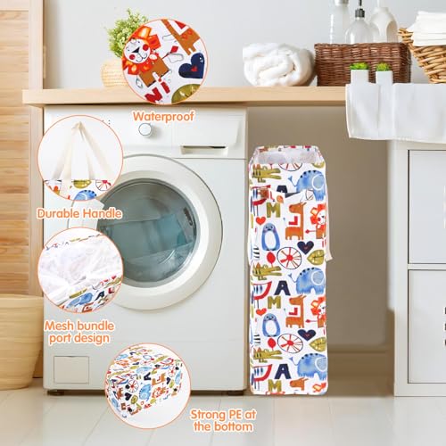 Odonata Slim Laundry Hamper Handles Collapsible Laundry Basket Thin Dirty Clothes Basket Narrow Laundry Bag Foldable Dirty Hamper 48L (Animal) - color: Animal