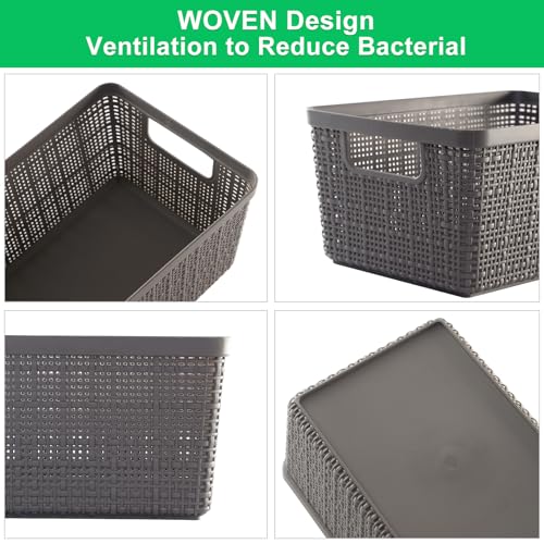 6 Pack Plastic Storage Baskets With Lids,Grey Breathable Stackable Storage Bins,Small Storage Containers,for Organizing Storage Baskets on Desktops,Closets,Playrooms,Classrooms,Offices - color: Grey