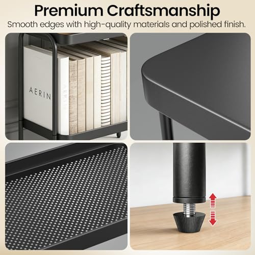 2 in 1 Desktop & Floor End Table with Storage Shelves, Compact 2-Tier Side Table for Office Desk Organization, Bedside Nightstand, Small Space Nightstand for Living Room, Bedroom, Office