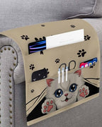 Sofa Armrest Organizer Bedside Caddy, Adorable Cat Welcome Non Slip Couch Remote Control Holder for Recliner, Retro Paws Footprints Arm Chair Caddy with Pocket for Magazine, Phone, 13''x35'' - size: 13x35 in