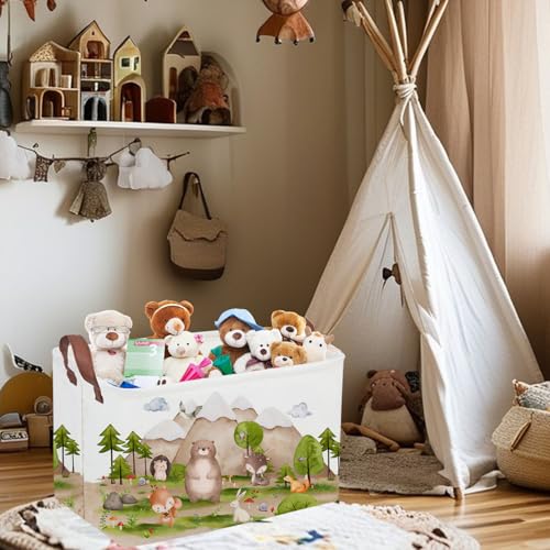 Sanjiaofeng Rectangular Forest Animals Kids Laundry Basket Animal Hamper for Nursery Waterproof folding Kids Storage Basket Woodland Animals Room Decor Books Box Gift Baskets(Mountain animal) - color: Mountain animal
