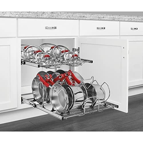 Rev-A-Shelf 2-Tier Kitchen Cabinet Pullout 20.75" Cabinet Organizer for Pots, Pans, and Lid Cookware, Adjustable Heavy Duty Wire, Chrome, 5CW2-2122-CR - size: 21 in.