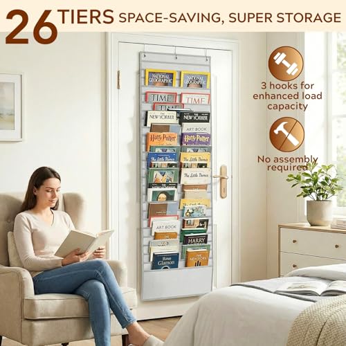 Over The Door File Organizer with 26 Large Pockets, Office Hanging Magazine Holder, 600D Oxford Fabric Tear-Resistant Door Organizer for Mail Paper Documents,Magazine Rack for Office Home School(Gray) - color: Gray