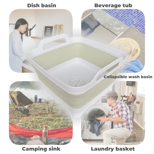 GIMWA Collapsible Wash Basin for Baby Bottles - 2.4 Gallons Portable Wash Bin for RV Camping Sink, Space-Saving Dish Tub (Green) - color: Green