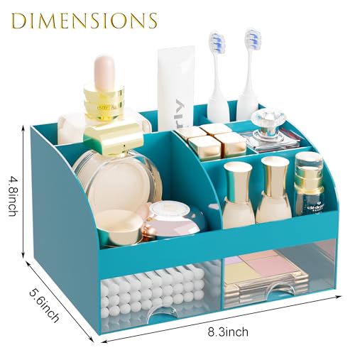 Makeup Organizer with 2 Drawers, Cosmetic Storage for Dresser Vanity and Bathroom Countertop,Make up organization and Skincare Storage with Beauty Brush Holder, Cosmetic Display Case (Dark Green) - color: Dark Green