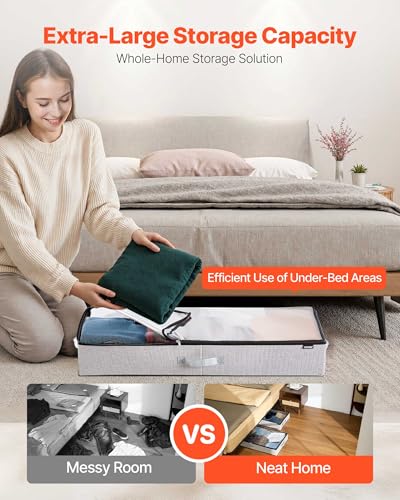 VEVOR Under Bed Storage with Clear Lids, 33.5 x 16.9 x 4.7 Inch, 45L Large Underbed Clothes Storage Containers, Low Profile Under Bed Drawer Shoe Organizer Bins Box for Blanket Shoe Bedroom, 2 Pack - style: B
