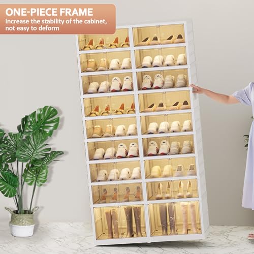 SYNCVIBE Collapsible Shoe Rack Organizer 9 Tiers-36 Pairs Foldable Shoe Cabinet with Doors, Large Plastic Folding Shoe Cabinet, Easy Assembly Shoe Shelves Organizer for Entryway, Living Room - size: 9 Tiers -36 Pairs