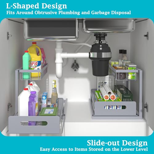 REALINN Under Sink Organizer, Pull Out Cabinet Organizer 2 Tier Slide Out Sink Shelf Cabinet Storage Shelves, Storage for Kitchen Bathroom, Grey, 1 Pack - color: Grey, size: 1 Pack