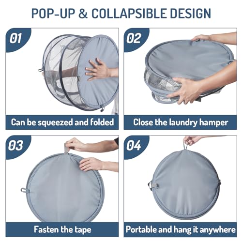 Seiritex Mesh Popup Laundry Hamper 115L Collapsible Laundry Basket Extra Large Capacity Foldable Clothing Storage Basket with Handles 26 H x 18 W x 18 L (Gray) - color: Gray-1