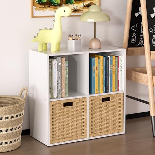 Wooden 4 Cube Storage Organizer with Closed Back Panel,White Cube Shelf Cubby Storage Organizers with Compartments for Living,Bookshelf,Organizers Easy to Install (White, 4 Cube) - color: White, size: 4 Cube-11in