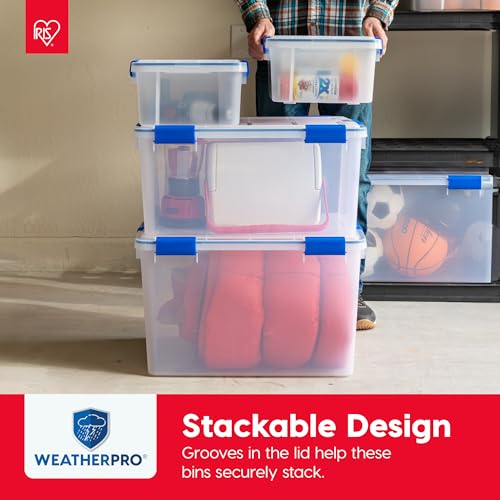 IRIS USA WeatherPro 16 Qt Storage Bins with Lids, 3 Pack, BPA-Free Plastic Gasket Box with Tight Latch and Seal, Stackable Nestable Tote Tub - Clear/Blue - size: 16 Qt. - 3 Pack