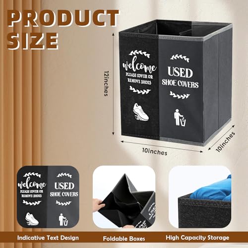 Shoe Cover Box Dispenser Foldable Storage Bin Holder with Used Shoe Covers and Welcome Please or Remove Sign for Open House Supplies (Black, Gray) - color: Black, Gray