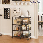 SWTYMIKI Kitchen Island Cart on Wheels - 4 Tier Rolling Kitchen Table Cart with Storage Shelves, 6 Removable Hooks& Locking Casters, Coffee Bar Cabinet for Dining Room Pantry Office, Black - size: 28x11.81in, style: Black