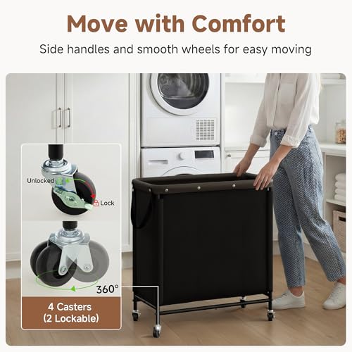 StorageWorks 3 Section Laundry Hamper, Rolling Laundry Cart with Wheels and Handles, Laundry Room Double Sorter for Organizer and Storage, 31.7 Gal(120L), Black - color: Black, size: 120L(3-Section)