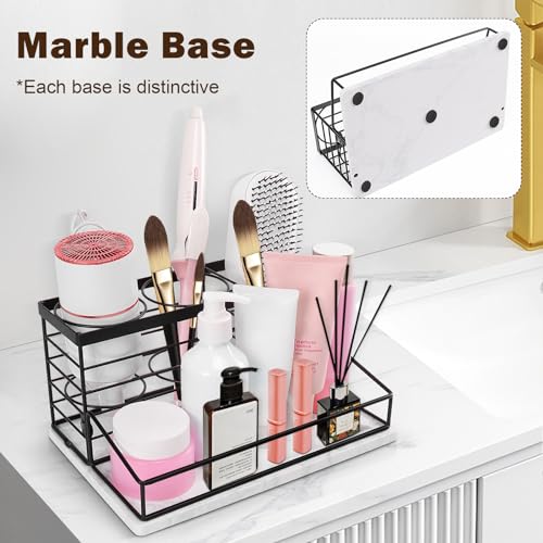 Hair Tool Organizer, Movable Hair Dryer Holder, Hair Styling Tools Storage for Vanity, Bath Counter Organizer, Bathroom Trays for Hair Toiletry, Makeup (12" x 7.7" x 5.8", Marble-Black) - color: Marble-Black, size: 12" x 7.7" x 5.8"