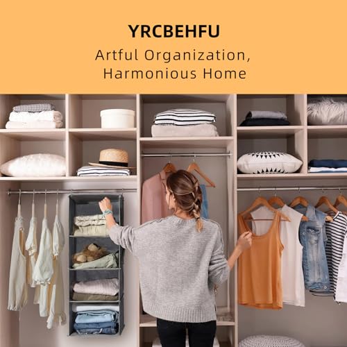 2 Packs Hanging Closet Organizer, 4-Shelf Closet Organizers and Storage with Side Pockets, Collapsible Hanging Shelves for Closet & RV & College Dorm,Grey - color: Grey, size: 2 # 4 Shelves