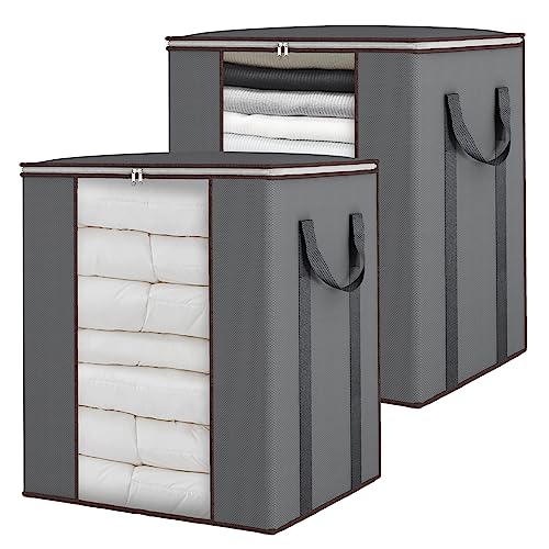 Fixwal Extra Large Blanket Storage Bags 120L 2 Pack Comforter Storage Bags with Reinforced Handles Breathable Clothes Storage Containers for King Comforter Bedding Pillow Sheet Grey - color: Grey, style: 2pcs