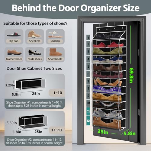 PAULONE 12 Pocket Over the Door Shoe Organizer,Reusable Breathable Large Mesh Bag Men's & Women's Sneaker Organizer,Shoe Organizer for Kids,Hanging Shoe Storage Hanging Bag (Black) - color: 12th Floor Black
