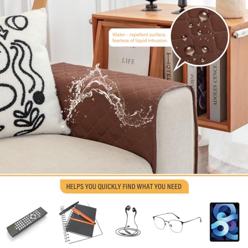 Sofa Armrest Organizer Waterproof Armchair Caddy for Couch Remote Control Holder for Recliner Non Slip Recliner Caddy with 6 Pockets for Magazine, Tablet, Phone, iPad, Coffee - color: Coffee