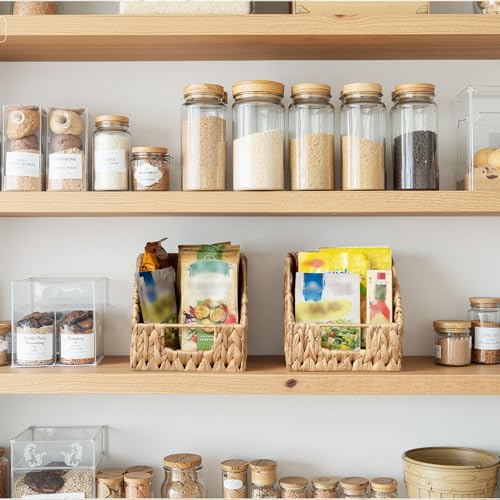 GRANNY SAYS Wicker Storage Baskets for Shelves, Trapezoid Woven Basket with Handles, Storage Wicker Baskets for Pantry, Water Hyacinth, 2-Pack - color: Water Hyacinth, size: 2x 10¼"D x 7½"W x 7¼"H