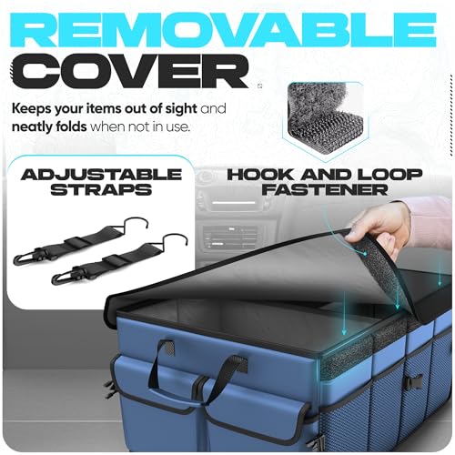FORTEM Car Boot Organiser, Collapsible Multi Compartment SUV Organizer, Foldable Storage for Car Accessories for Women Men, 600D Oxford, Non Slip Bottom, Securing Straps, Soft Cover (50L) - color: Blue, size: Medium (50L)