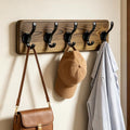 17" Coat Rack Wall Mount, Rustic Wall Mounted Coat Rack, Pine Solid Wood Coat Hook Hanger with 5 Metal Hooks- Wall Coat for Hanging Clothes Key Robes Towels Coats - color: Brown, size: 17 inch