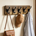 17" Coat Rack Wall Mount, Rustic Wall Mounted Coat Rack, Pine Solid Wood Coat Hook Hanger with 5 Metal Hooks- Wall Coat for Hanging Clothes Key Robes Towels Coats - color: Brown, size: 17 inch