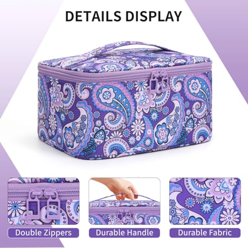 OCHEAL Makeup Bag - Portable Large Capacity Travel Cosmetic Case for Women with Handle and Divider Toiletry Organizer for Girls on the Go -Purple - color: 0021_Floral Purple, size: Medium