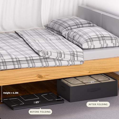 CYhom 3Pcs Under Bed Storage Bins with Metal Frame - Shoe Organizer for Closet with Clear Cover Oxford Fabric Sturdy Underbed Container Foldable Stackable Clothes Organizer (Black, 23.5x11.8x6.3) - color: Black, size: 23.5x11.8x6.3