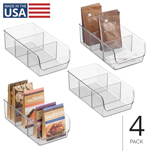 iDesign Stackable 3-Section Divided Storage Bin for Pantry, Fridge, or Cabinet - Set of 4 - Clear - style: Pack of 4