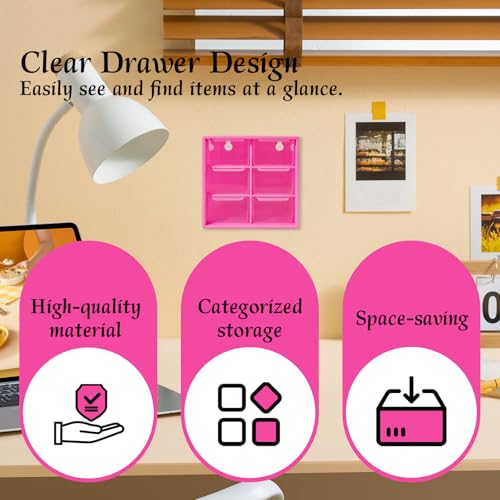 Small Drawer Organizer for Desk, 4.7" x 4.7" x 3.8" Small Desktop Organizer with 6 Drawers, Plastic Storage Box for Office, Classroom, Craft and Home Organization - color: Rose Red