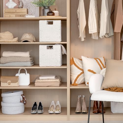 StorageWorks 11 inch Wicker Storage Cubes, Handwoven Cube Storage Bin, Square Cubes Basket, Foldable Paper Rope Basket for Organizing, White, 2 Pack - color: White, size: 11"L x 11"W x 11"H