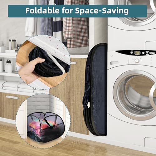 Collapsible Laundry Baskets, 90L Large Foldable Laundry Basket, Durable Mesh Pop Up Hampers for Laundry, Dirty Clothes Laundry Hamper for Bedroom, Bathroom, Dorm, Laundry Room, Travel, Camping Black - color: Black