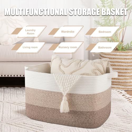65L Cotton Rope Large Blanket Basket (19.7"x15.7"x11.8") for Living Room, Kids Room & Laundry, Storage Basket with Handle for Organizing Blankets, Pillows, Clothes & Toys, Gradient Yellow - color: Gradient Yellow, size: 19.7"x15.7"x11.8"