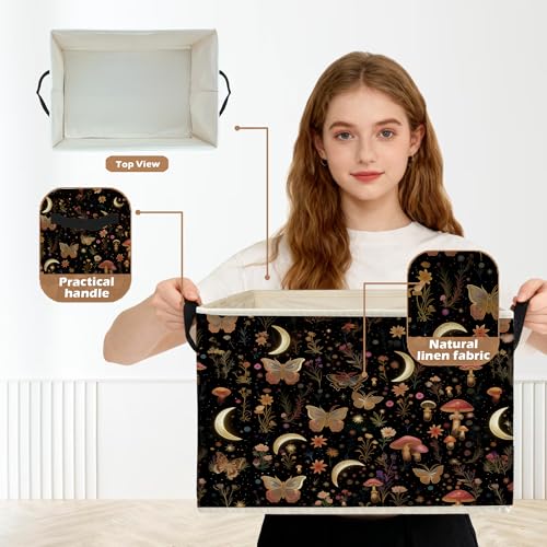 Enchanted Forest Boho Witchy Storage Box Bins, Mystical Moon Butterfly Mushroom Floral Collapsible Storage Basket Organizer for Bedroom Laundry Room Clothes Toys Books, Toybox for Girls - color: Floral B