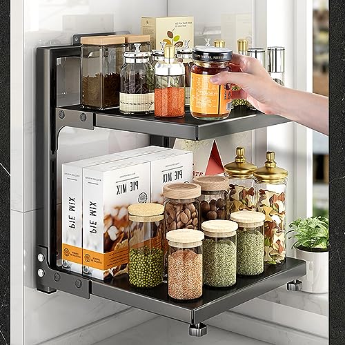 Pots and Pans Organizer for Cabinet Black Adjustable 2 Tier Pot Organizer Rack Under Sink or Floating Shelf Heavy Duty Kitchen Storage Organizers Pot Lid Organizer - color: Black, size: 2 Tier