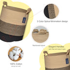 COMSE Extra Large Blanket Basket, Tall Woven Storage Basket, Nursery Hamper, 15.7”x 21.7”, Cotton Rope Laundry Hamper for Toys Clothes Towels, Brown/Black - color: Brown & Black