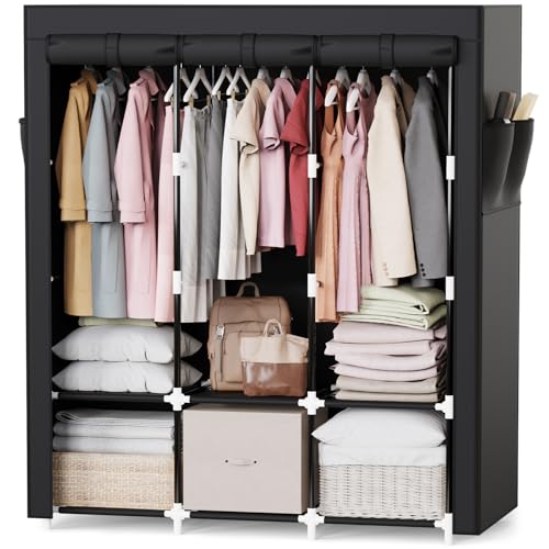 Mavivegue Portable Closet, 50 Inch Wardrobe Closet, Portable Closets for Hanging Clothes with 3 Hanging Rods and 6 Storage Shelves for Bedroom, Black - color: Black, size: 50" W x 17" D x 64" H