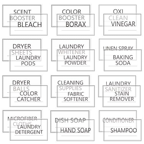32PCS Laundry Room Labels Waterproof, Clear Laundry Labels for Jars, Transparent Stickers for Organizing Bottles, Detergent Dispensers & Storage Containers (2.8"X1.7")