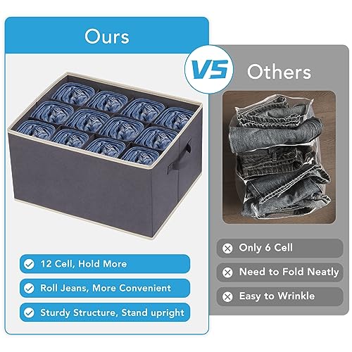 3 Pcs 12 Cell Large Size Pants Organizers for Clothes, Jeans, Sweater, T-shirt, Dress Stackable for Wardrobe Closet Drawer Organizer Storage Bin Container, Dark Grey - color: Dark Grey