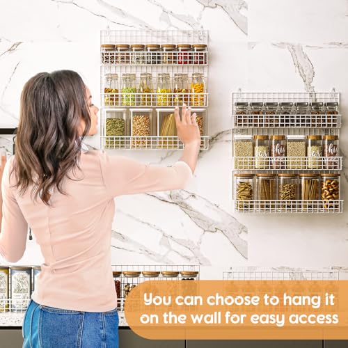 JKsmart 9-Tier Spice Rack Organizer with Door Hook, Wall Mount, and Extra Large Capacity for Pantry – Stylish White Design for Effortless Organization, Ultimate Kitchen Storage Solution - color: White-9 tier