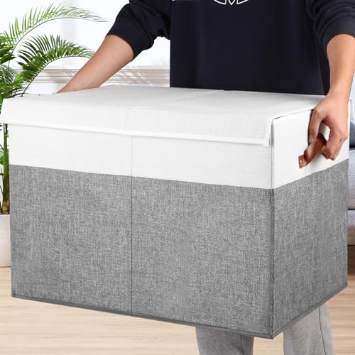 Gowee Large Toy Storage Box with Lid, Sturdy Toys Storage Chest Bin Organizer Basket with Dividers for Kids, Boys, Girls, Nursery, Closet, Bedroom, Playroom 26"x17" x17" (Grey and White) - color: Grey and White, size: 26"x17" x17"
