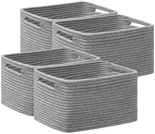 UBBCARE 4 Pack Storage Baskets for Shelves, Baskets for Organizing, Cube Shelf Storage Bin with Handles, Woven Storage Basket, 13"L x 9"W x 7.5"H, Grey - color: Grey, size: 4 Pack-13"(L)×9"(W)x7.5"(H)