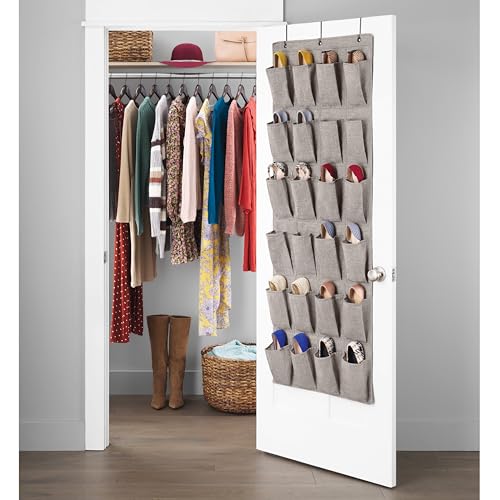 Whitmor Over the Door Shoe Organizer - 20 Section - Black Herringbone - size: 20 Pocket Black Herringbone