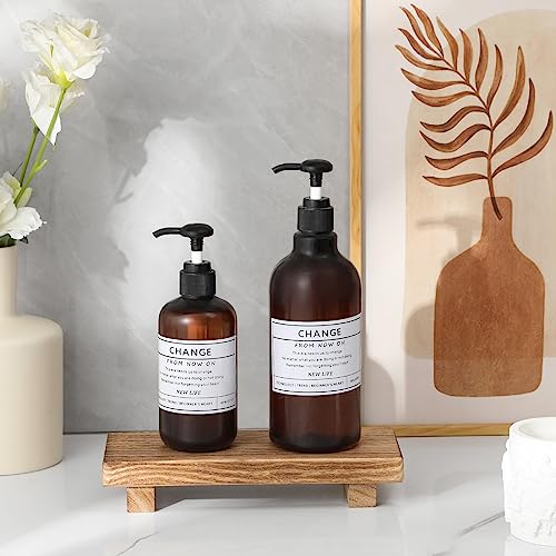 zoocatia Small Wood Tray Pedestal Stand Farmhouse Bathroom Decor Decorative Wooden Riser Kitchen Soap Dish Holder for Vanity, Counter, Sink, Brown - color: Brown, size: 8.7" x 3.6" x 1.6"