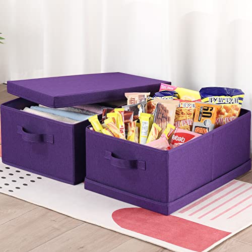 HOONEX Storage Bins with Lids for Organizing, Pack of 2, Storage Boxes with 2 Carry Handles and Sturdy Heavy Cardboard, 16.5" L x 11.8" W x 7.5" H for Shoes, Books, Clothes, Nursery, Dark Purple - color: Dark Purple