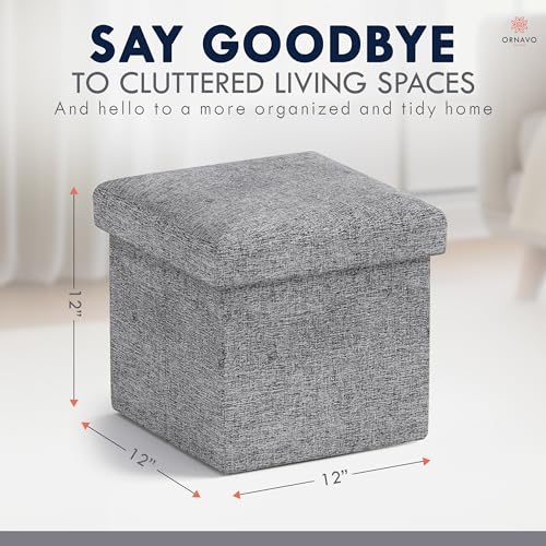 Ornavo Home Small Storage Ottoman Foldable Collapsible Cube Square Linen Ottoman Foot Rest Stool Seat, for Living Room, Bedroom, Home Office, Dorm - 12 x 12 x 12, Gray - color: Grey