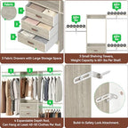 Armocity 5FT Small Closet System with 3 Fabric Drawers, 60'' Walk In Closet Organizer System With 3 Adjustable Shelves, Heavy Duty Clothes Rack Built-In Garment Rack, 59" L x 16" W x 71"H, White Oak - color: White Oak
